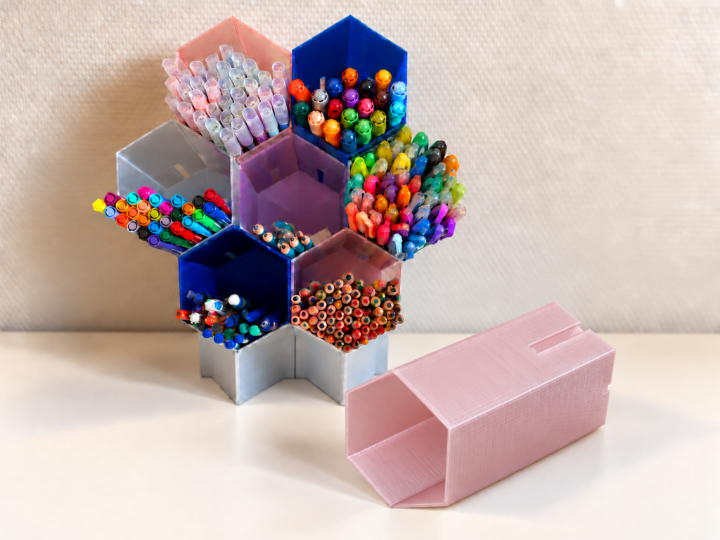 Pot à crayons empilable - rose translucide